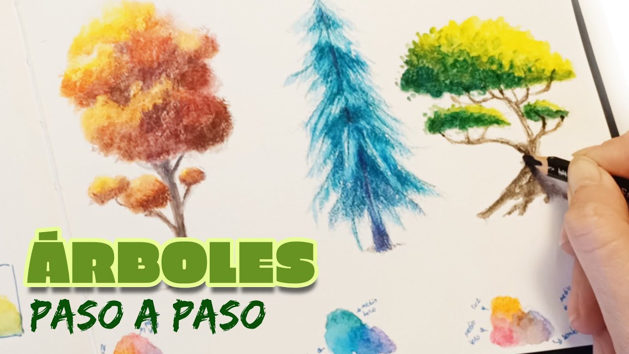 🌳Árboles PASO a PASO con LÁPICES ACUARELABLES