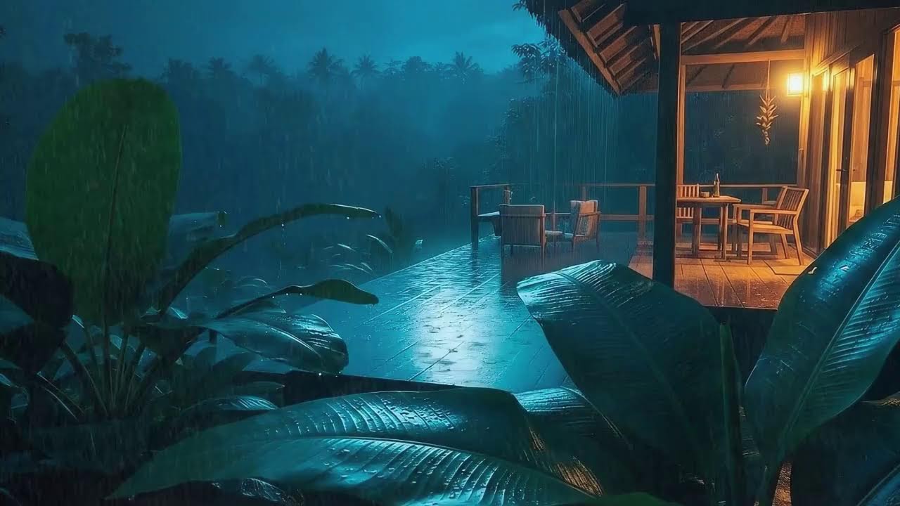 Instant Sleep with Soft Rain Sounds and Rolling Thunder Echo at Forest Cabin Terrace 🌧️