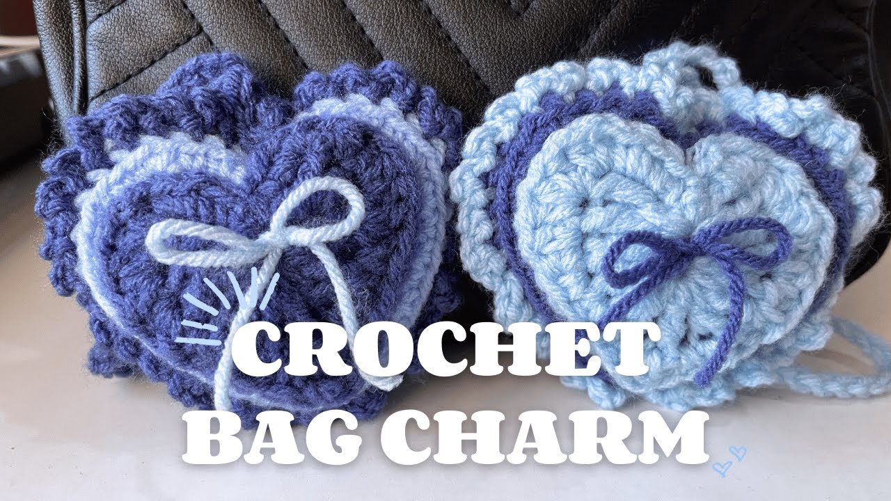 DIY crochet ruffle heart bag charm | beginner friendly!