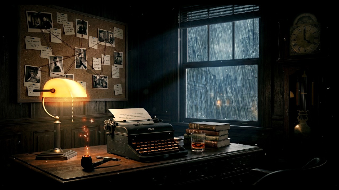 Vintage Detective Office Smooth Noir Jazz Heavy Rain for Deep Focus