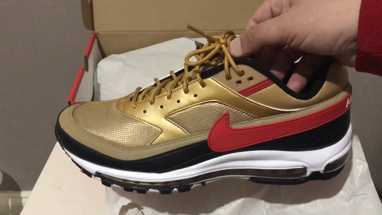 Nike Air Max 97 BW Metallic Gold University Red Black Unboxing and On feet