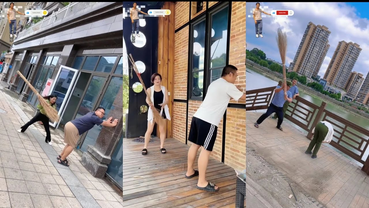 Cặp Đôi Lại Thử Thách Trò Chơi Dùng Chổi Quét Sân Đánh Mạnh Vào Mông Funny Game Challenge 