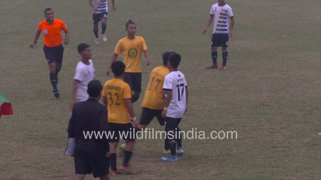 Action on the football field during Tamchon Trophy in slow motion