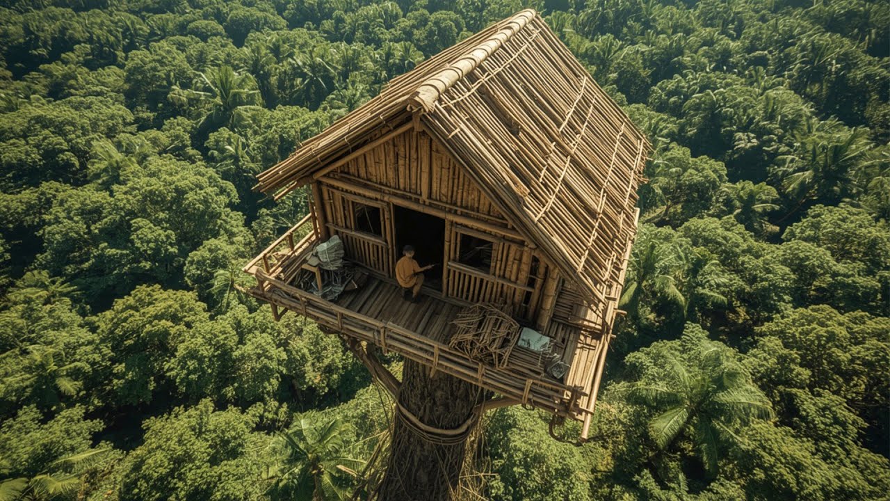 Membangun Rumah Perlindungan dari Bambu di Atas Pohon dan Bertahan Hidup dengan Alat Sederhana
