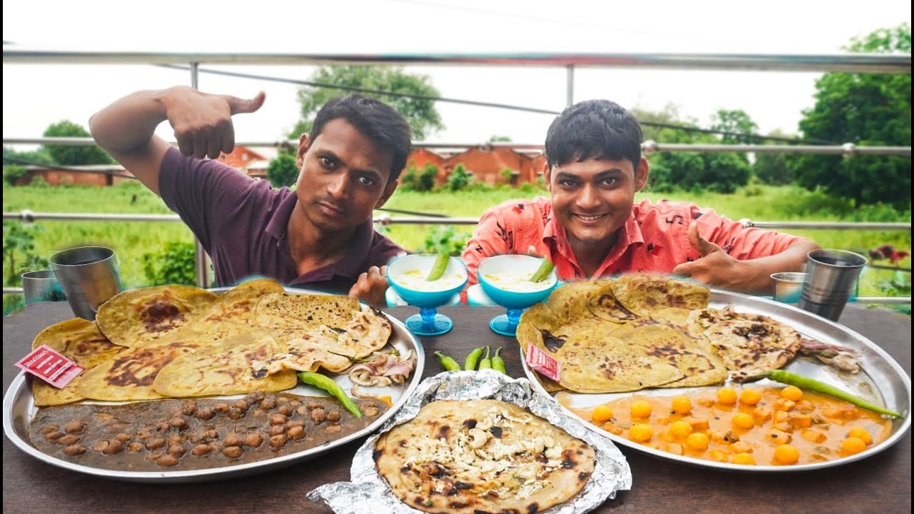 Paneer Ball Curry, Bread Kaju, Paratha, Chola Masala Thali Eating Challenge | Man Vs Big Food Thali