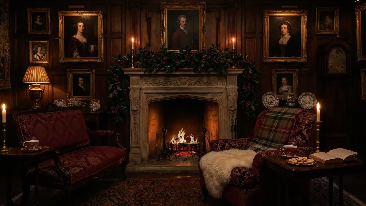 Rich Victorian Manor Fireplace 🔥 Elegant Sitting Room for Sleep & Reading