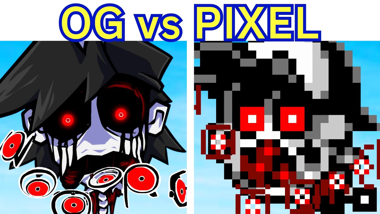 FNF Monochrome V2 But PIXEL vs ORIGINAL (Hypno's Lullaby V2)