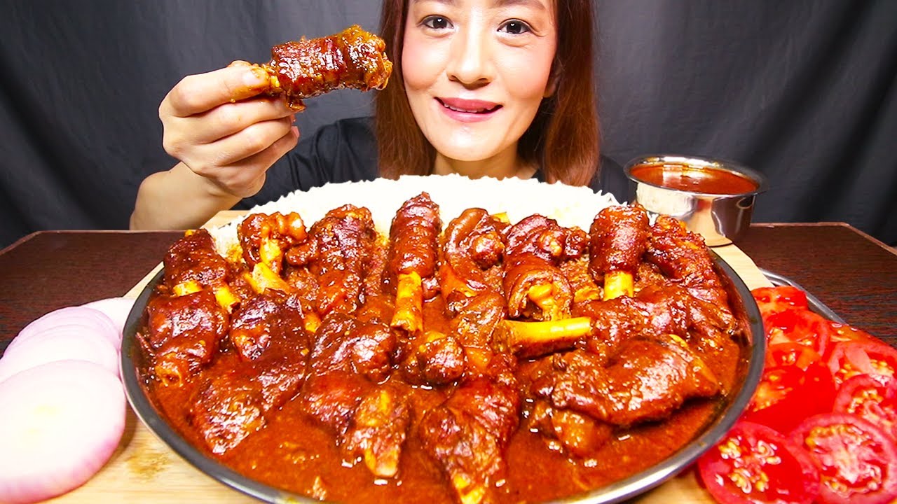 SPICY MUTTON PAYA CURRY, MUTTON CURRY, BASMATI RICE & EXTRA GRAVY #ASMR/EATING SHOW MUKBANG BIGBITES