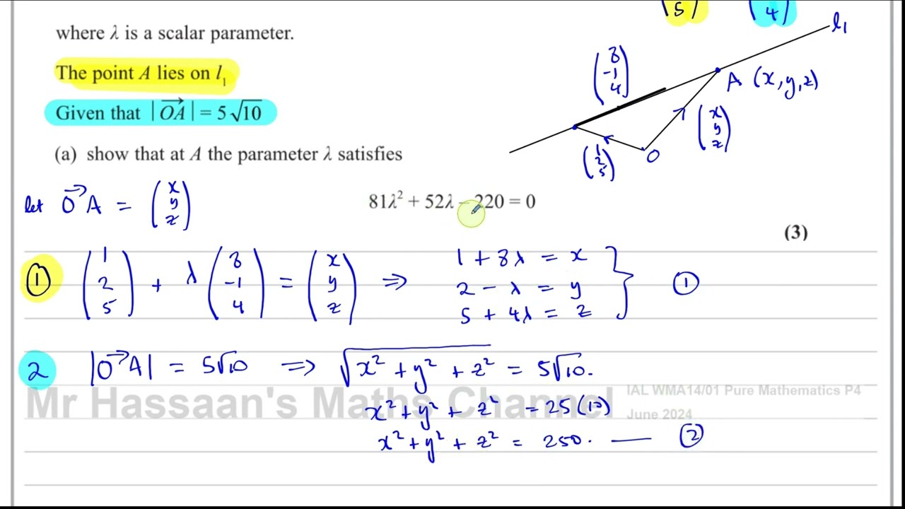 WMA14/01, (Edexcel), IAL, P4, June 2024, Q6, Vector Equation of Straight Lines, Angles