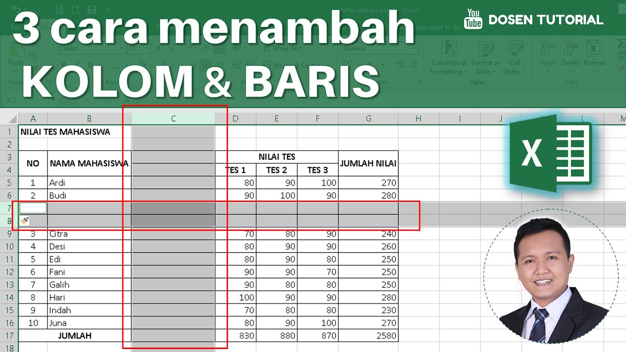3 Cara Menambah Kolom dan Baris di Excel  | Cara Tambah Kolom di Excel