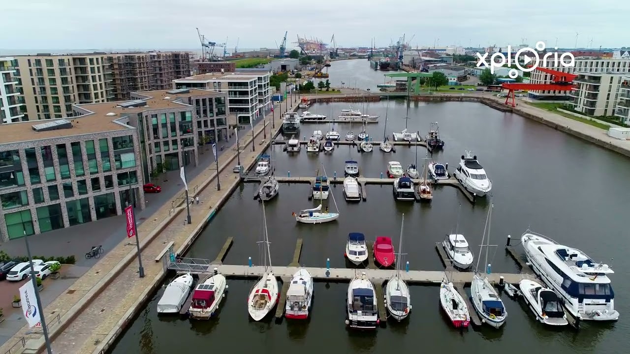 Bremerhaven town marina, Germany 2019.07 aerial video