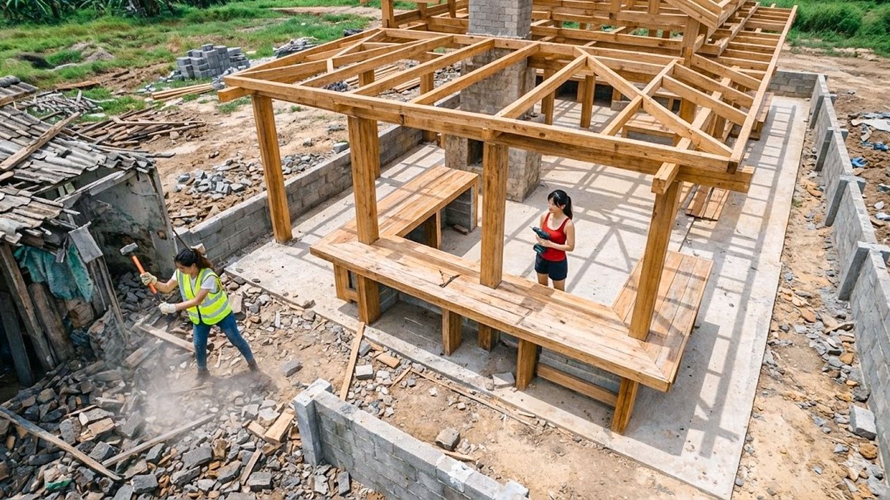 TIMELAPSE: Talented young girl From Old House Demolition to Building a Beautiful Dream Villa