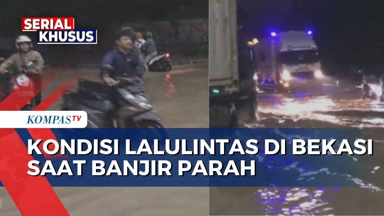 Banjir di Bawah Flyover Summarecon Bekasi, Sejumlah Motor Mati Mesin Hingga Warga Urai Kemacetan
