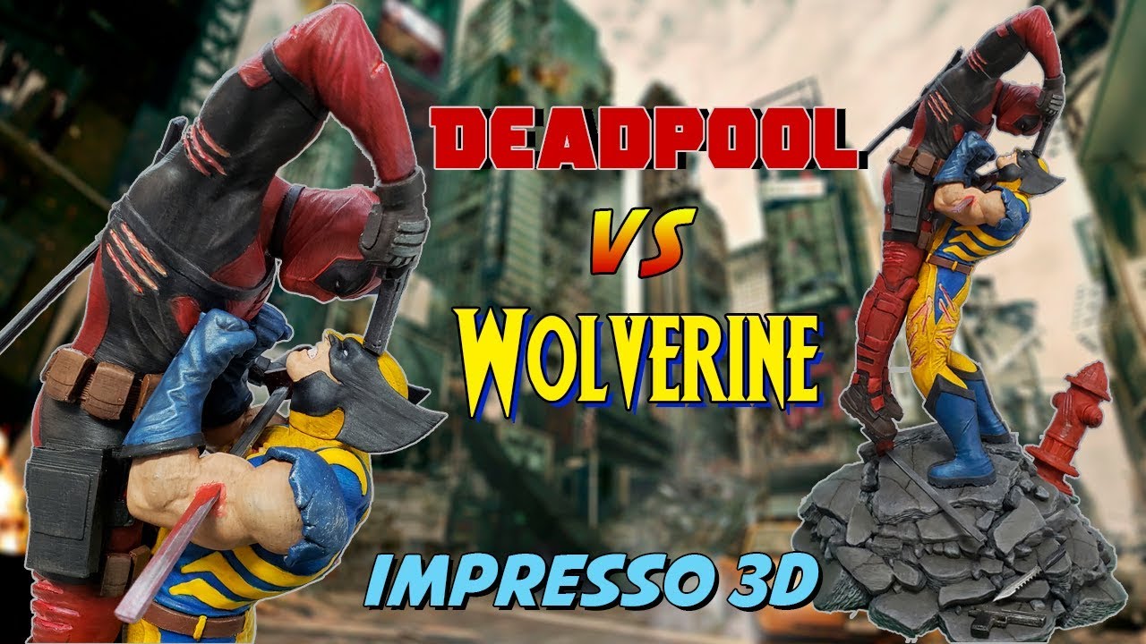 Impressão 3D e pintura Deadpool vs Wolverine Diorama 3D PRINT