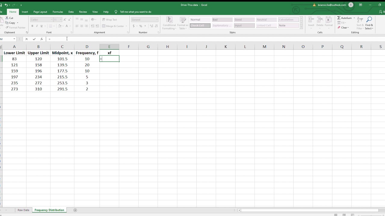 Excel - Finding the Mean and Standard Deviation of a Frequency Distribution