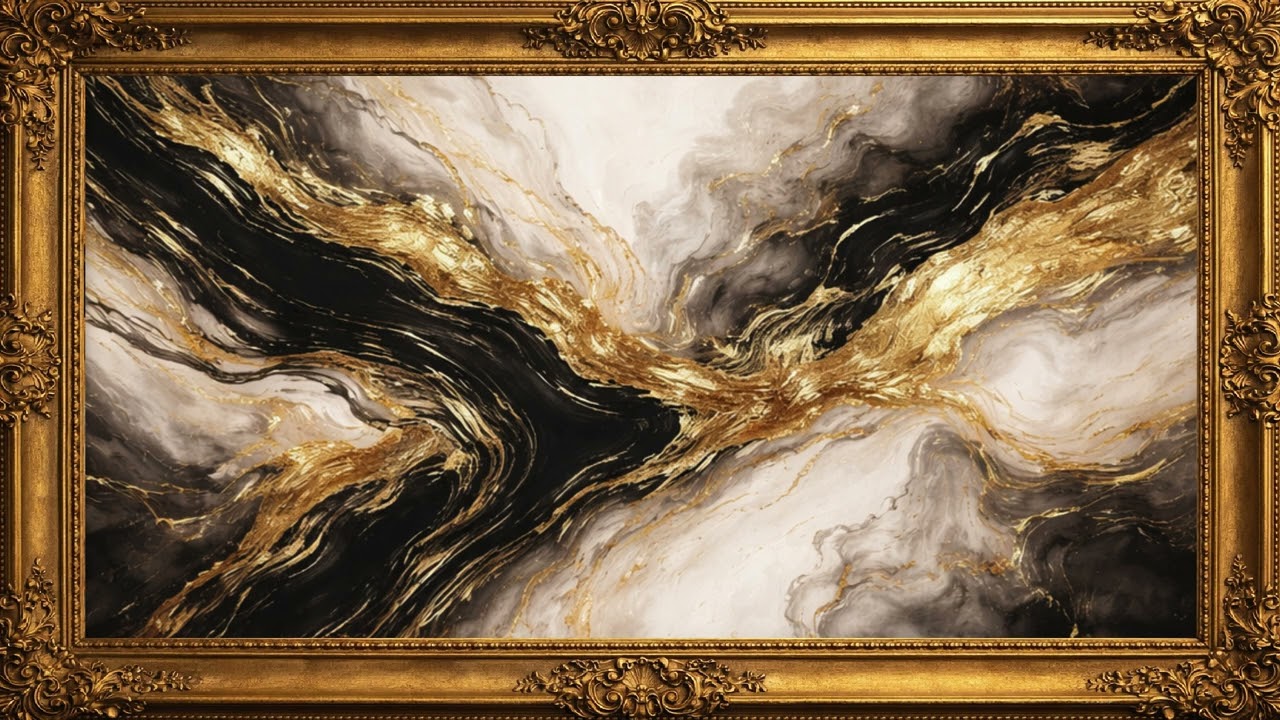 Golden Silence | Luxury Abstract Art Background | 4K Painting | 1 Hour