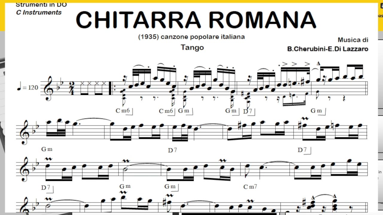 CHITARRA ROMANA (ROMAN GUITAR) tango: Playalong Backing Track Sheet Music C B♭ E♭ for Accordion