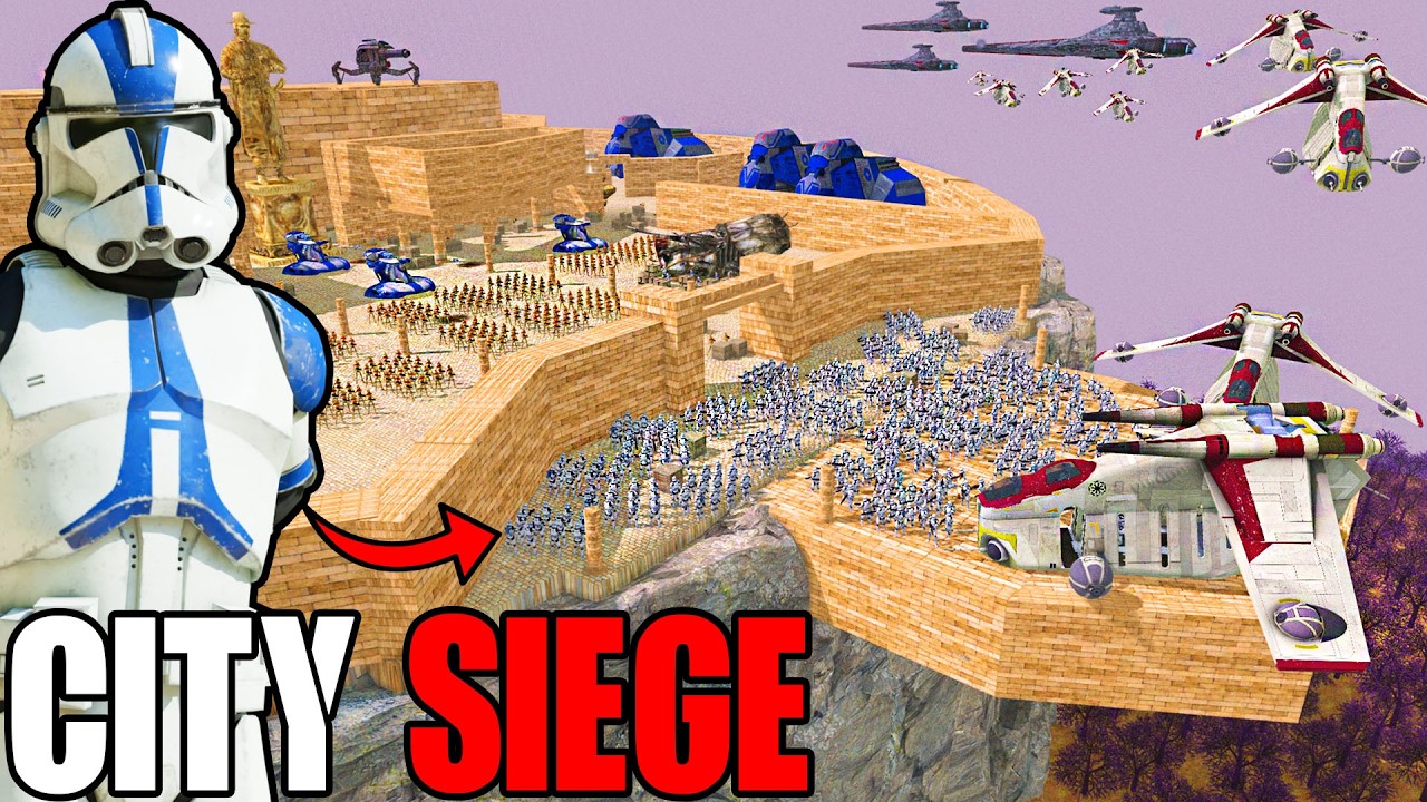 Clone Army LAAT Gunship Landing VS Clone Wars CLIFF WALLS City Siege! - Men of War: Star Wars Mod