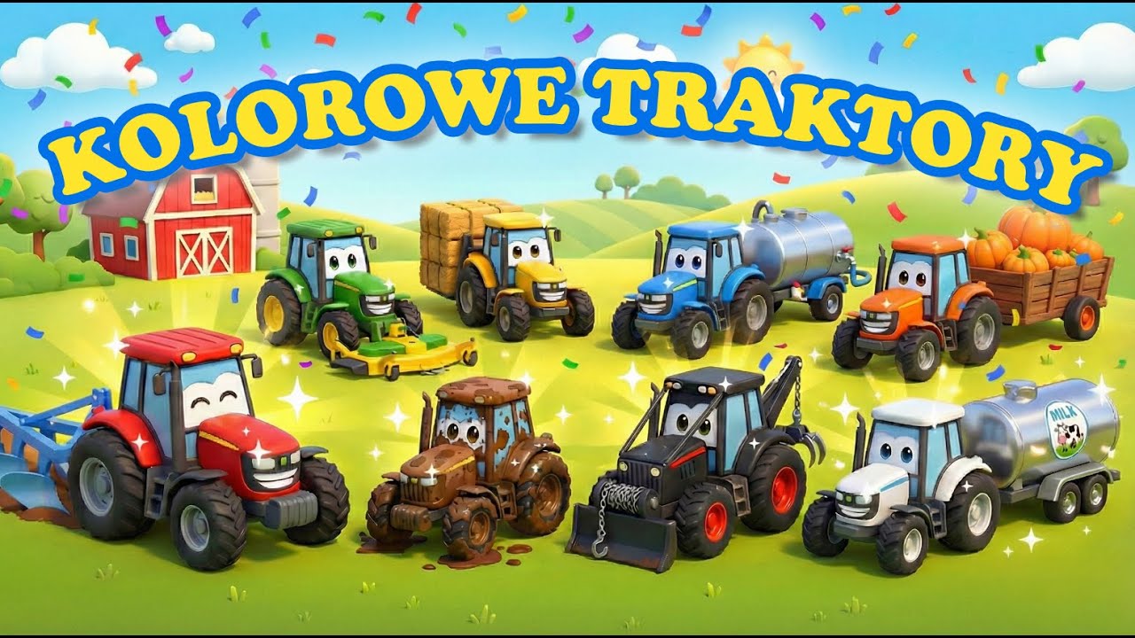 Traktory dla dzieci - Kolorowa Piosenka o Pojazdach | Nauka Kolorów