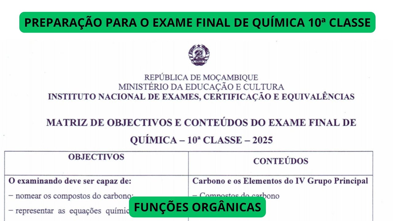 FUNÇÕES ORGÂNICAS | INTRODUÇÃO AO ESTUDO DA QUÍMICA ORGÂNICA | MATRIZ DE QUÍMICA 10ª CLASSE 2025
