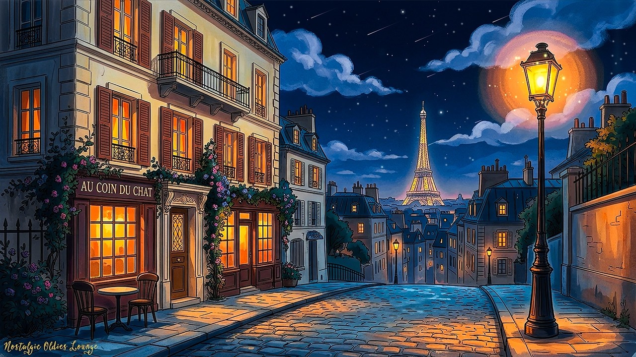 warm paris night with distant 1950's oldies playing in another room | vintage music for unwind