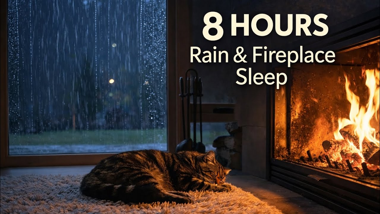 8 Hours of Rain & Fireplace 🔥 Deep Sleep with Cozy Night Ambience