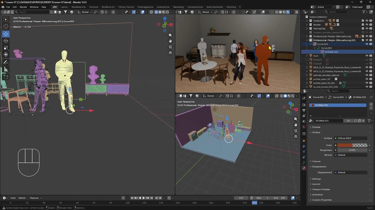 BLENDER - Урок 07 - Импорт Renderpeople, PNG, Empy, Mesh Plane, SVG, Silhouette, анимированный FBX