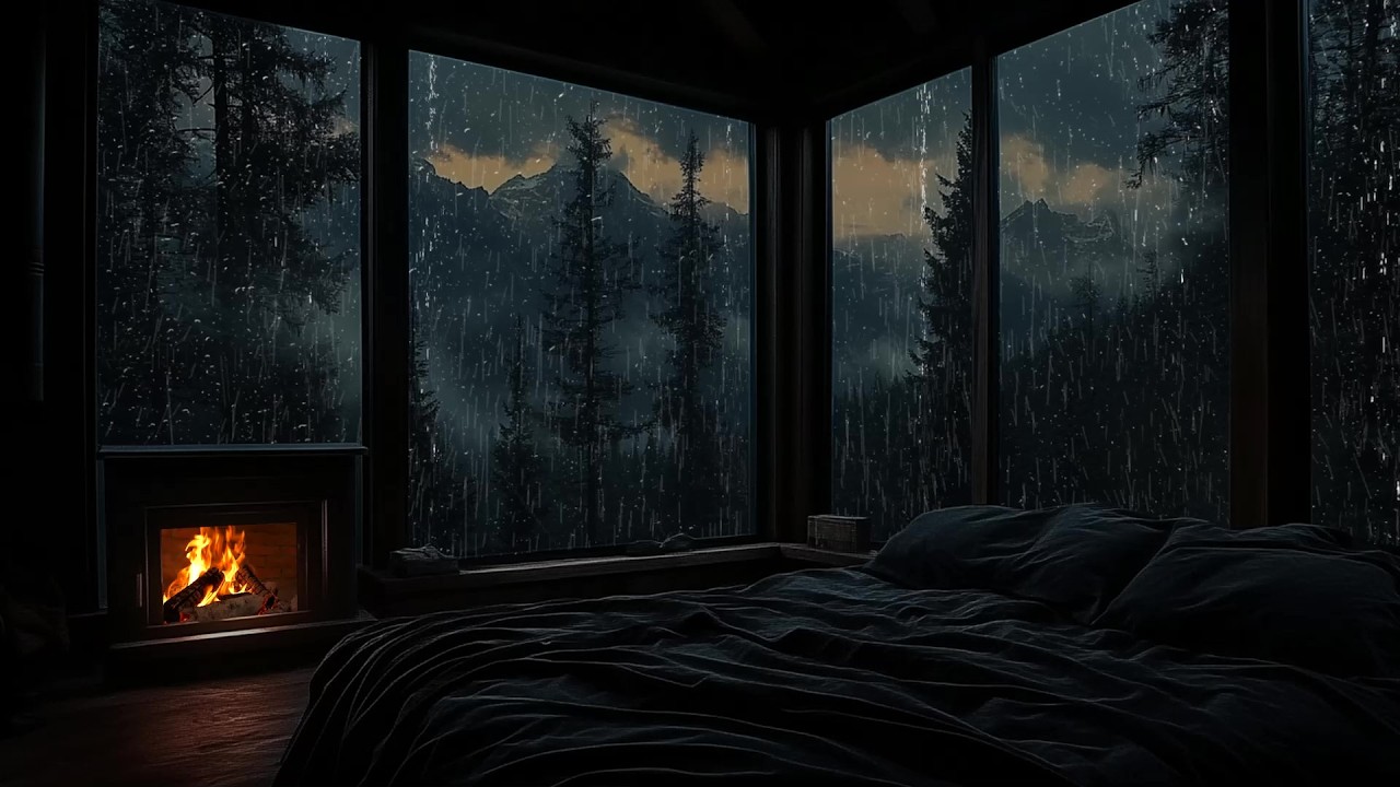 🌧️ Serene Rainy Night in a Cozy Mountain Bedroom | Raindrops on Window | Sleep Fast & Relax