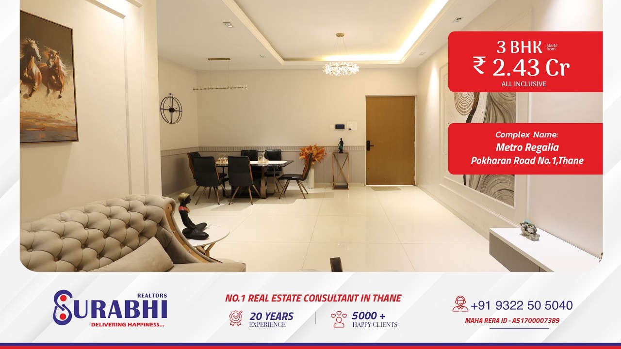 🏡✨ 3  BHK Flat in Metro Regalia , Pokharan Road No.1 | ₹ 2.43 Cr | 1287 Sq.ft | Ready To Move