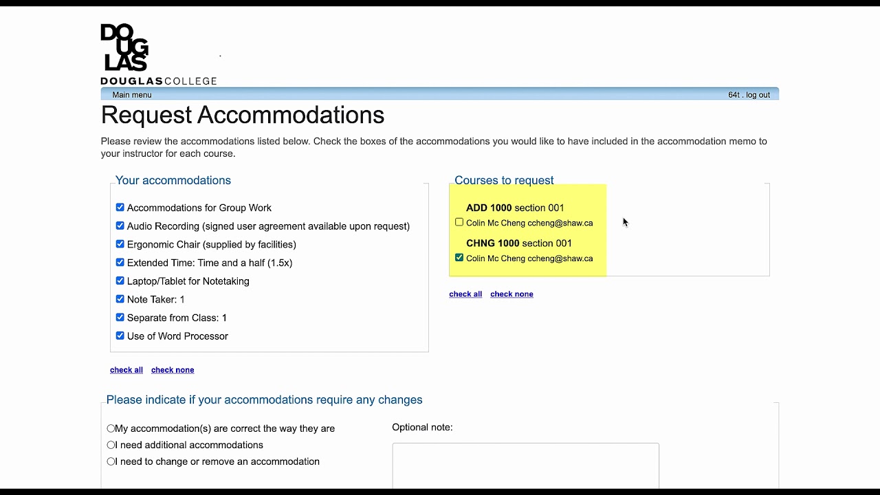 4: Requesting an Accommodation Letter - Changes Required