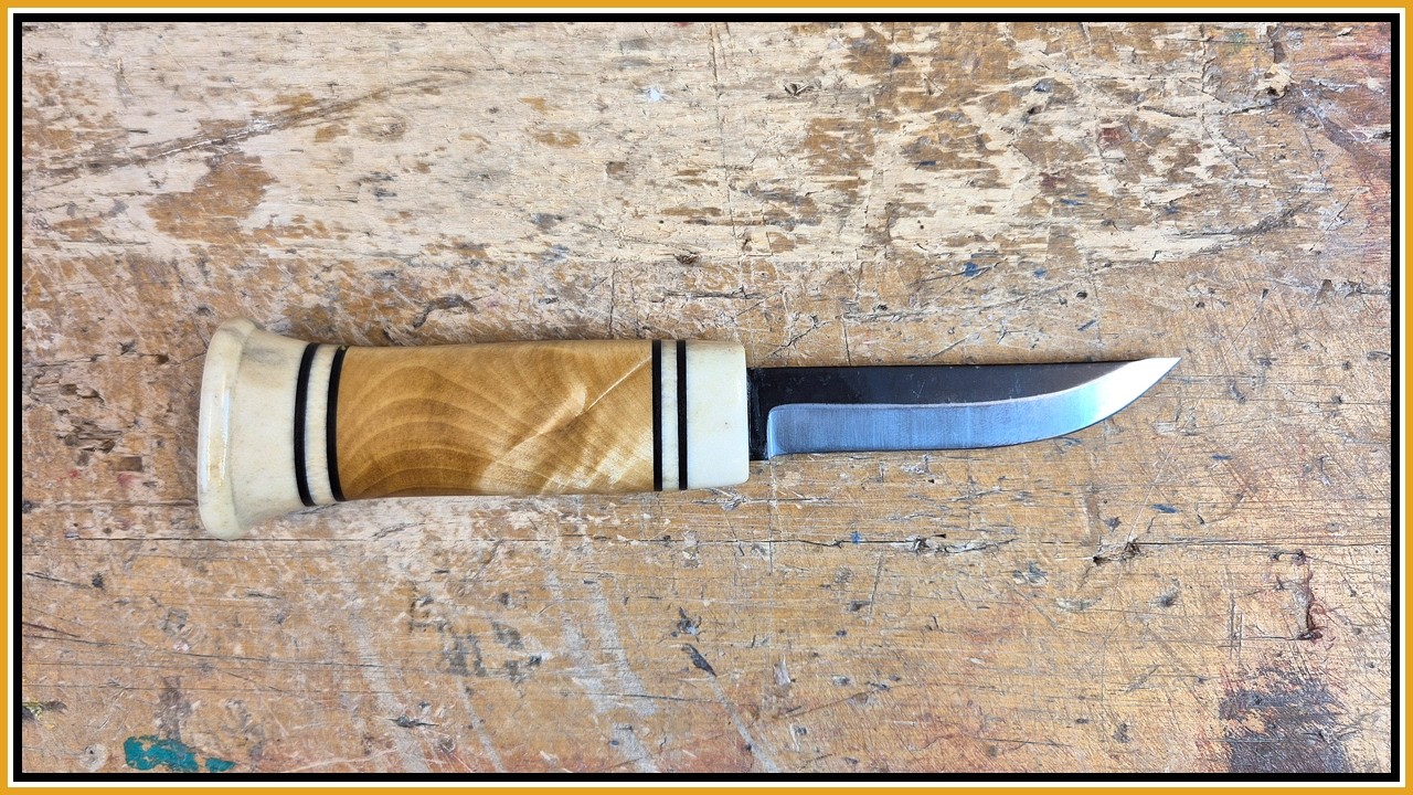 Curly Birch & Moose Antler Knife Handle