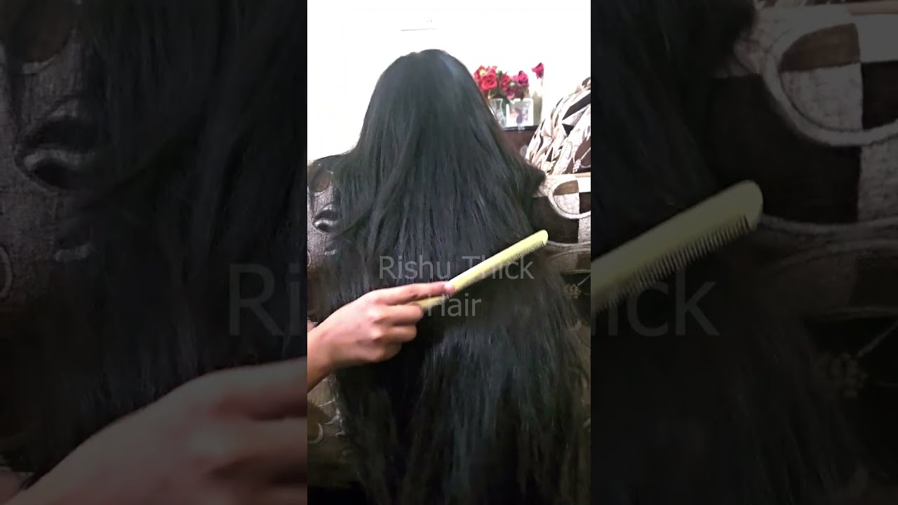 Long hair combing lying on sofa | hairplay | silky hair | straight hair | thick hair | heavy hair