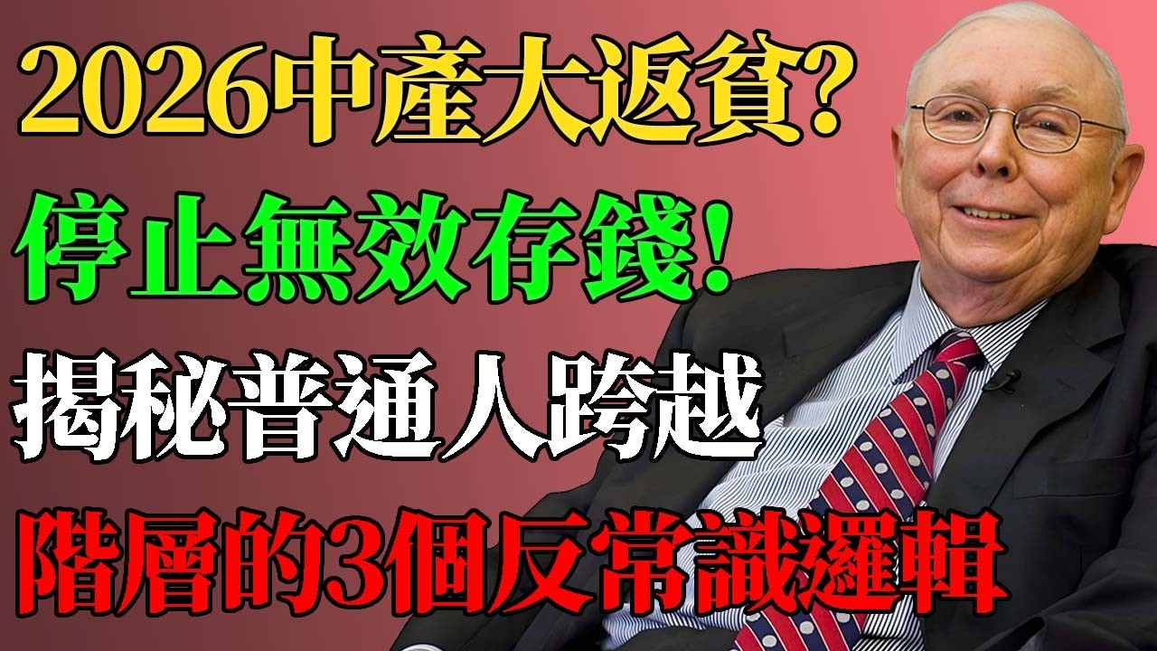 【芒格生前最後警告】2026中產大返貧？停止無效存錢！普通人跨越階層的3個反常識邏輯#2026經濟危機 #財富自由 #投資心法 #反向思考 #查理蒙格 #多元思維模型 #價值投資 #中產階級