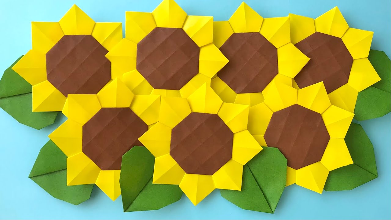 【折り紙】簡単・ひまわりの作り方 花びらは折り紙４枚使用