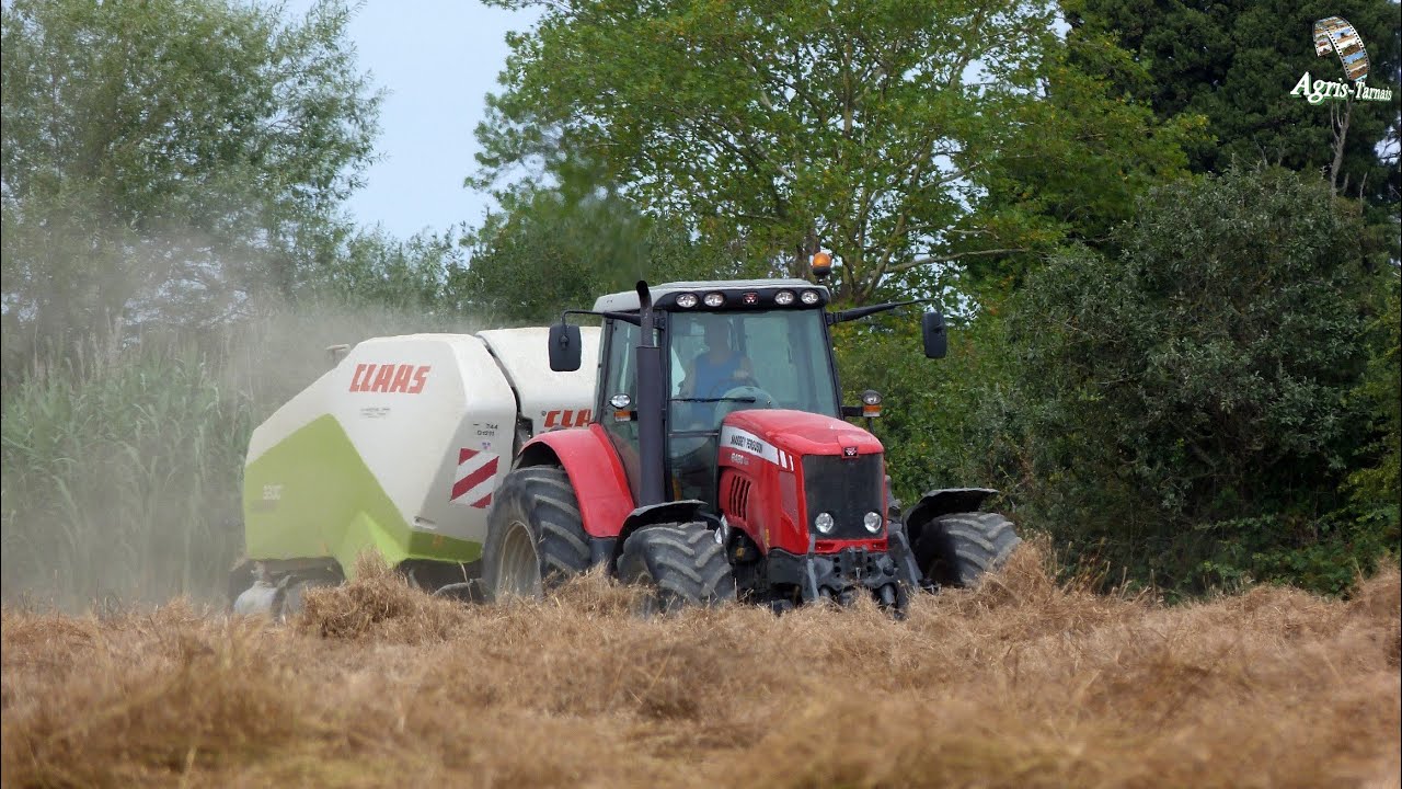 Massey Ferguson 6490 & Claas Quadrant 3200 - Straw baling flax