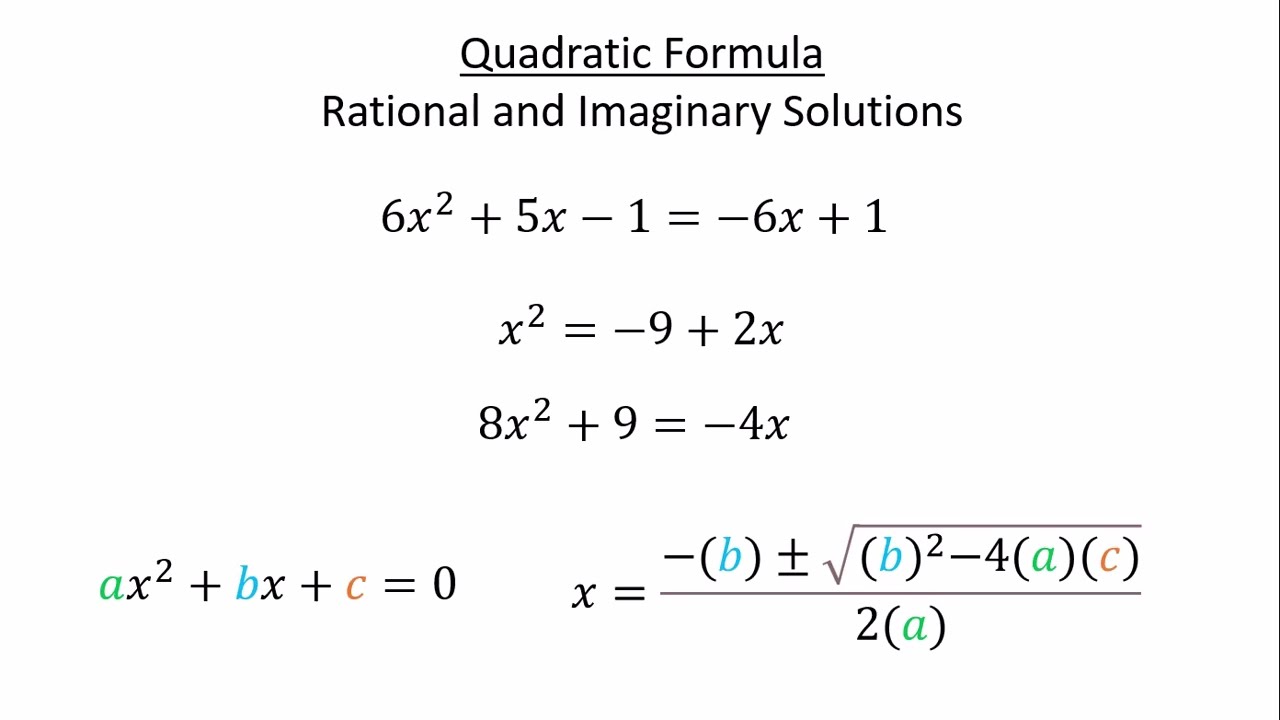 Quadratic Formula - Solving Quadratic Equations - Rational and Imaginary Solutions Compared
