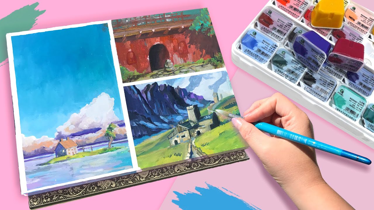 Painting like Studio Ghibli Artists (or trying to!) with jelly gouaches.