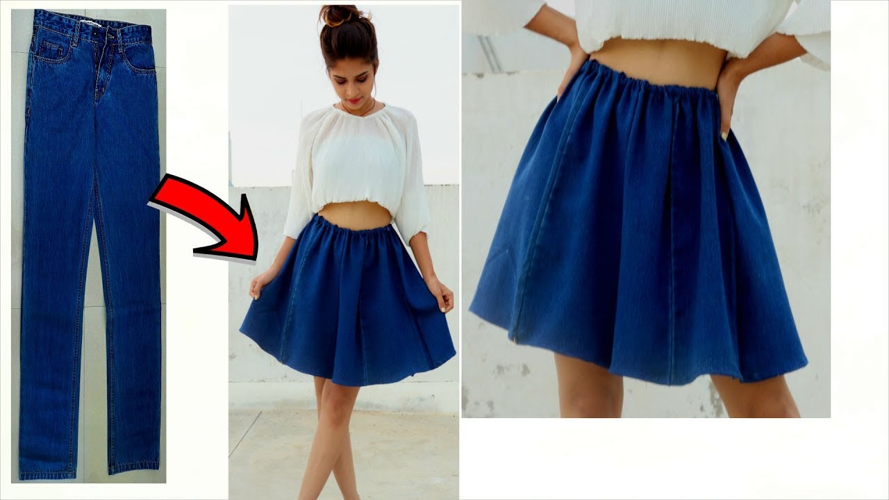 Convert/Recycle Old Jeans into Girls FLARED/CIRCULAR Skirt | Super Easy Denim Skirt in 5 Minutes