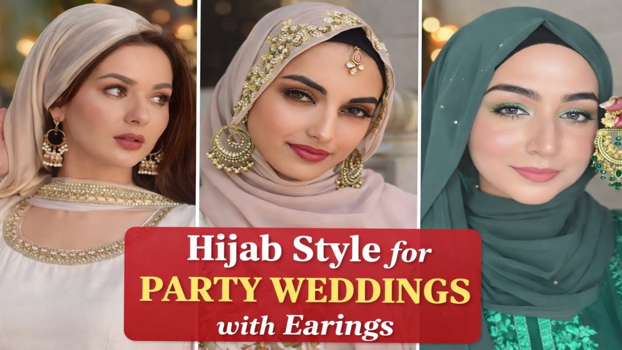 Hijab🧕style for party weddings with earrings#hijabstyle#hijabwithearrings 