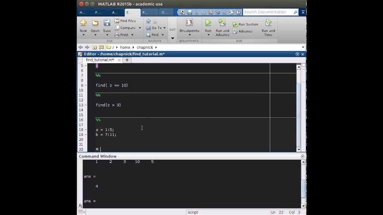Matlab find function