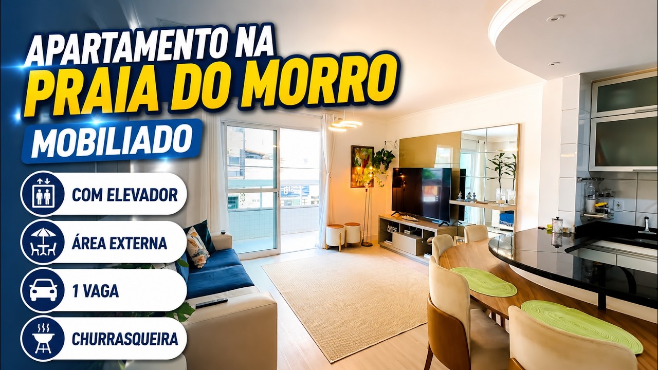 Apartamento na Praia do Morro mobiliado com elevador, área externa, vaga e churrasqueira
