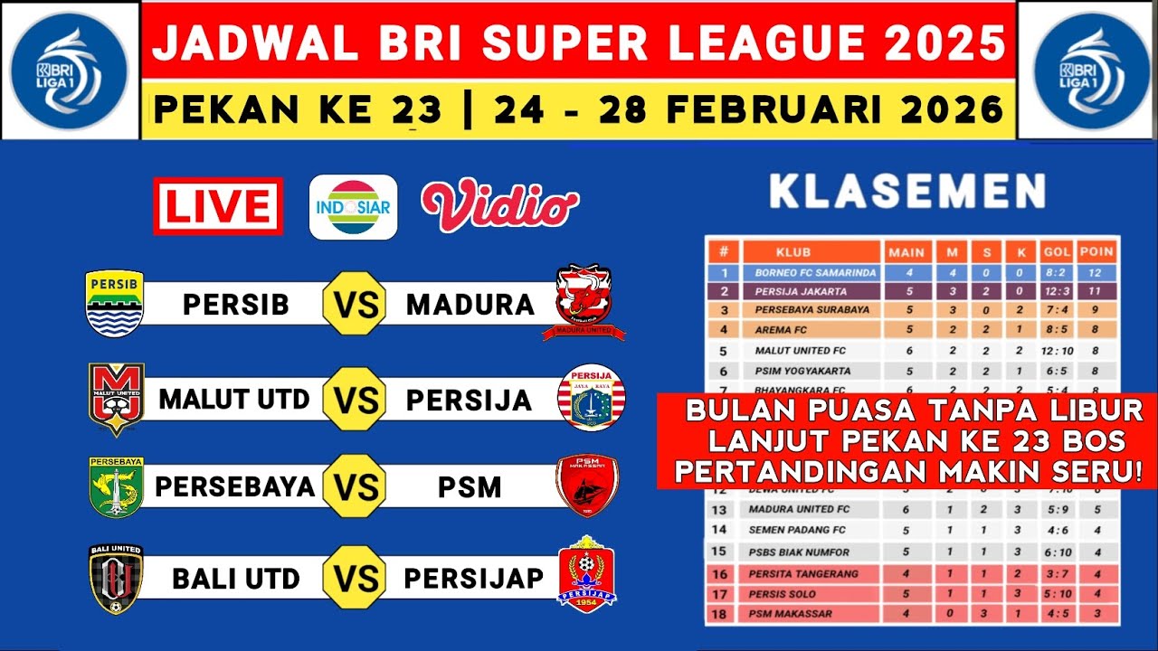 Jadwal Liga 1 2025 Pekan ke 23 - Persib vs Madura - Malut vs Persija - Liga 1 Indonesia 2025