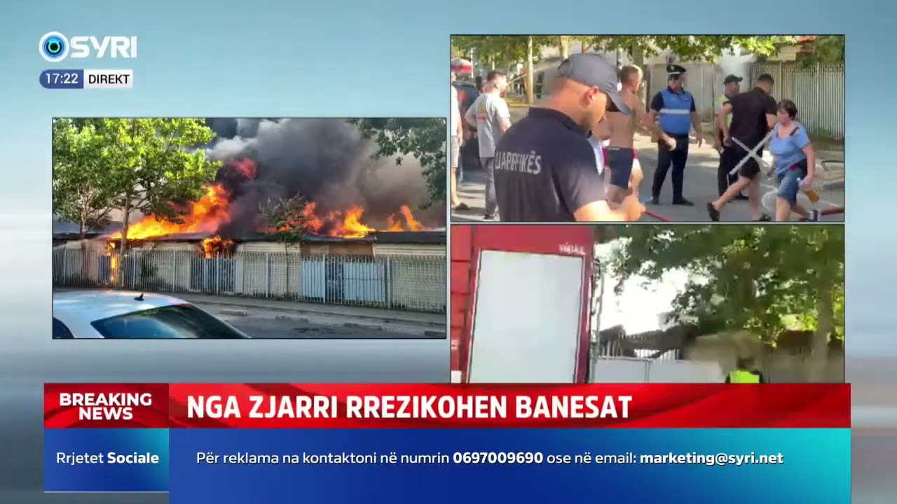 Zjarri shkrumbon tregun në Durrës, 6 zjarrëfikëse po punojnë për shuarjen e flakëve