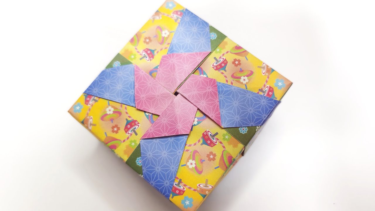 (Origami Square Box)小物入れ折り紙 和箱 四角箱。実用的な箱,フタ付きはこ。实用，日式折纸，礼物盒子，折纸礼盒。How to fold a box
