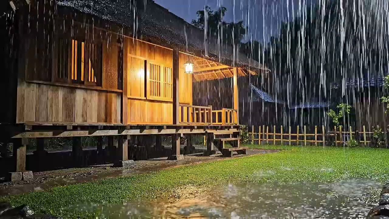 Heavy Midnight Rain in a Peaceful Village | Instant Stress Relief | Rain Sounds for Deep Sleep
