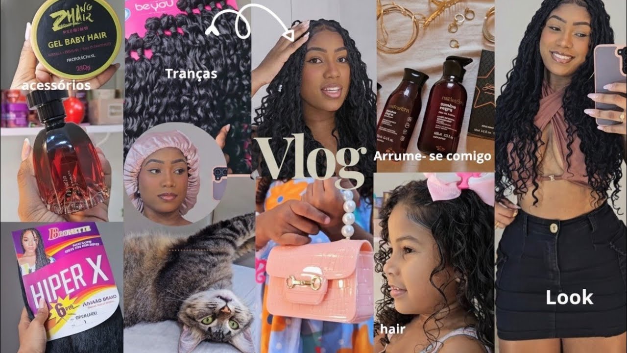 VLOG: tranças em casa + arrume-se comigo✨️/ rotina capilar no cabelo da Isa, acessórios, dicas etc💖🎀