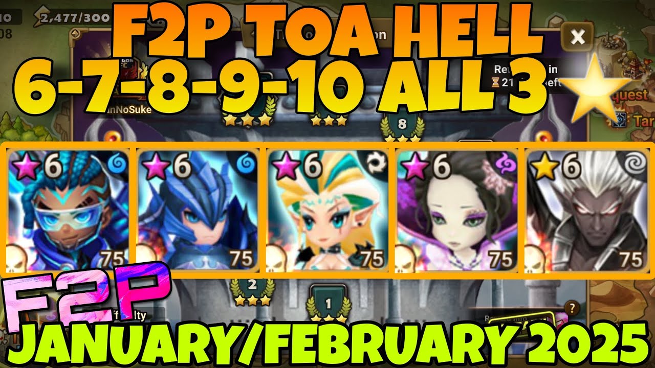 F2P TOA HELL 6 7 8 9 10 (MILES CHOW ASIMA LYDIA ATHTAROS) JANUARY FEBRUARY 2025 SUMMONERS WAR