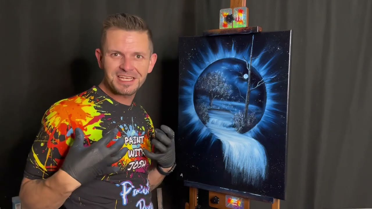 Eclipse Portal Waterfall Oil Painting Tutorial - Wet on Wet #BobRoss #PaintWithJosh #PortalTutorial