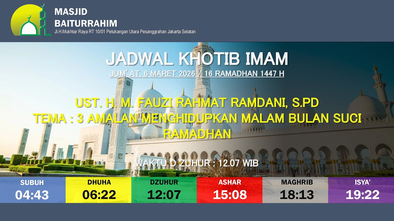🔴 LIVE Pelaksanaan Shalat Jumat | 3 Amalan Menghidupkan Malam Bulan Suci Ramadhan | Ust. H M Fauzi R