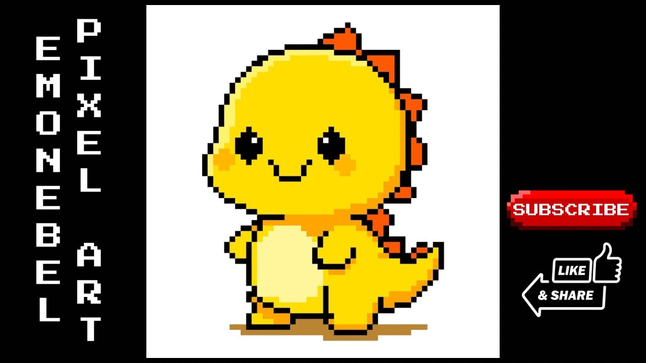 How to Draw Cute Dinosaur Pixel Art | Easy Tutorial for Beginners | Emonebel